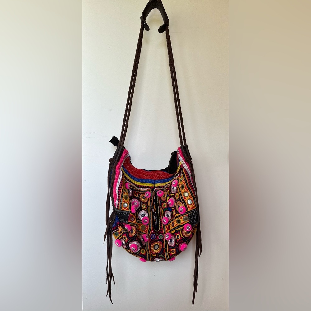 JADEtribe Brigitte Bag one of a kind tribal textile cross body leather strap